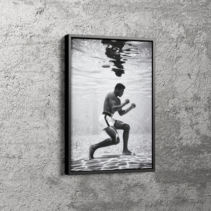 Muhammad Ali Poster Underwater Boxing Black and White Wall Art Home Decor Hand Made Canvas Print