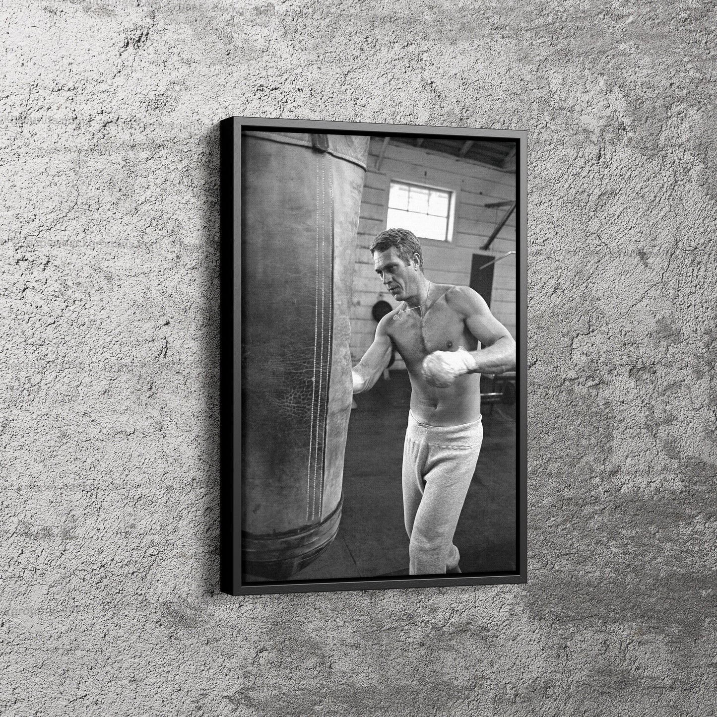 Steve McQueen Poster Training Boxing Black and White Wall Art Home Decor Hand Made Canvas Print