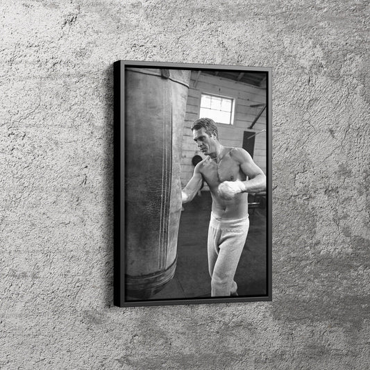 Steve McQueen Poster Training Boxing Black and White Wall Art Home Decor Hand Made Canvas Print