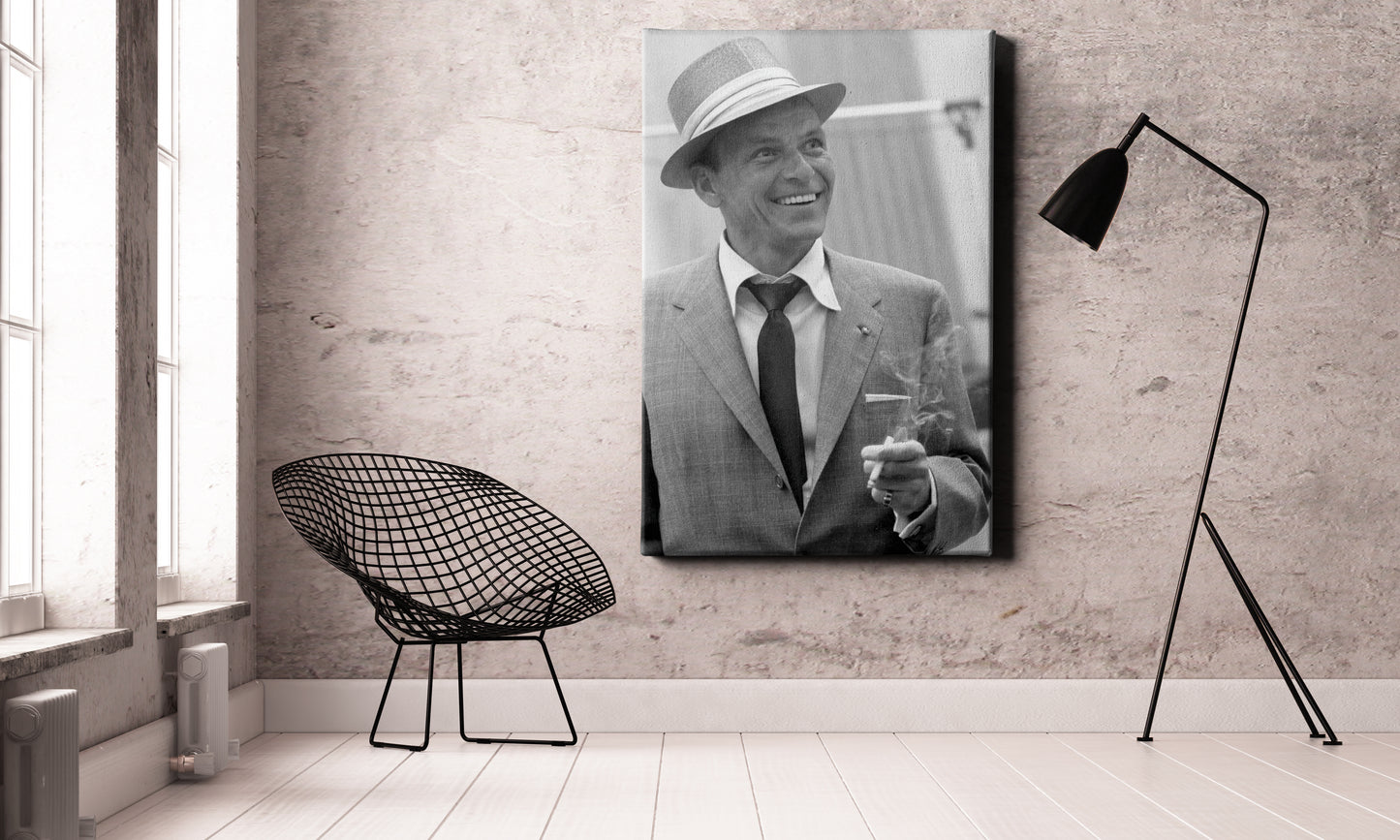 Frank Sinatra Poster Smoking Black and White Canvas Wall Art Home Decor Framed Art Poster for Home