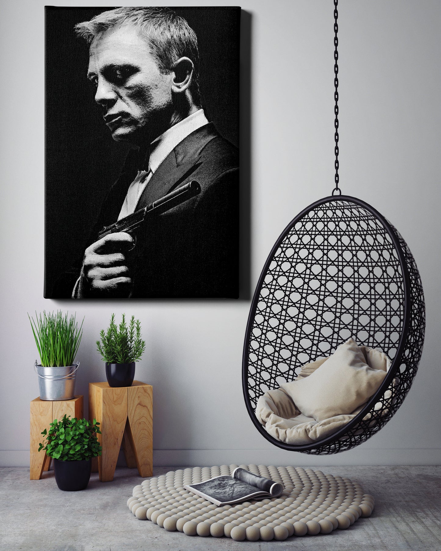 James Bond Poster Black and White Painting Canvas Wall Art Home Decor Framed Art