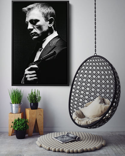 James Bond Poster Black and White Painting Canvas Wall Art Home Decor Framed Art