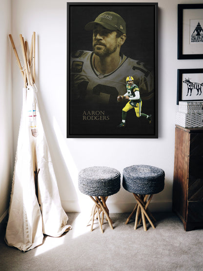 Aaron Rodgers Poster Green Bay Packers NFL Canvas Wall Art Home Decor Framed Art