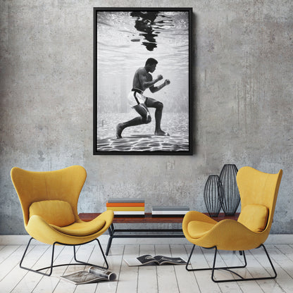 Muhammad Ali Poster Underwater Boxing Black and White Wall Art Home Decor Hand Made Canvas Print