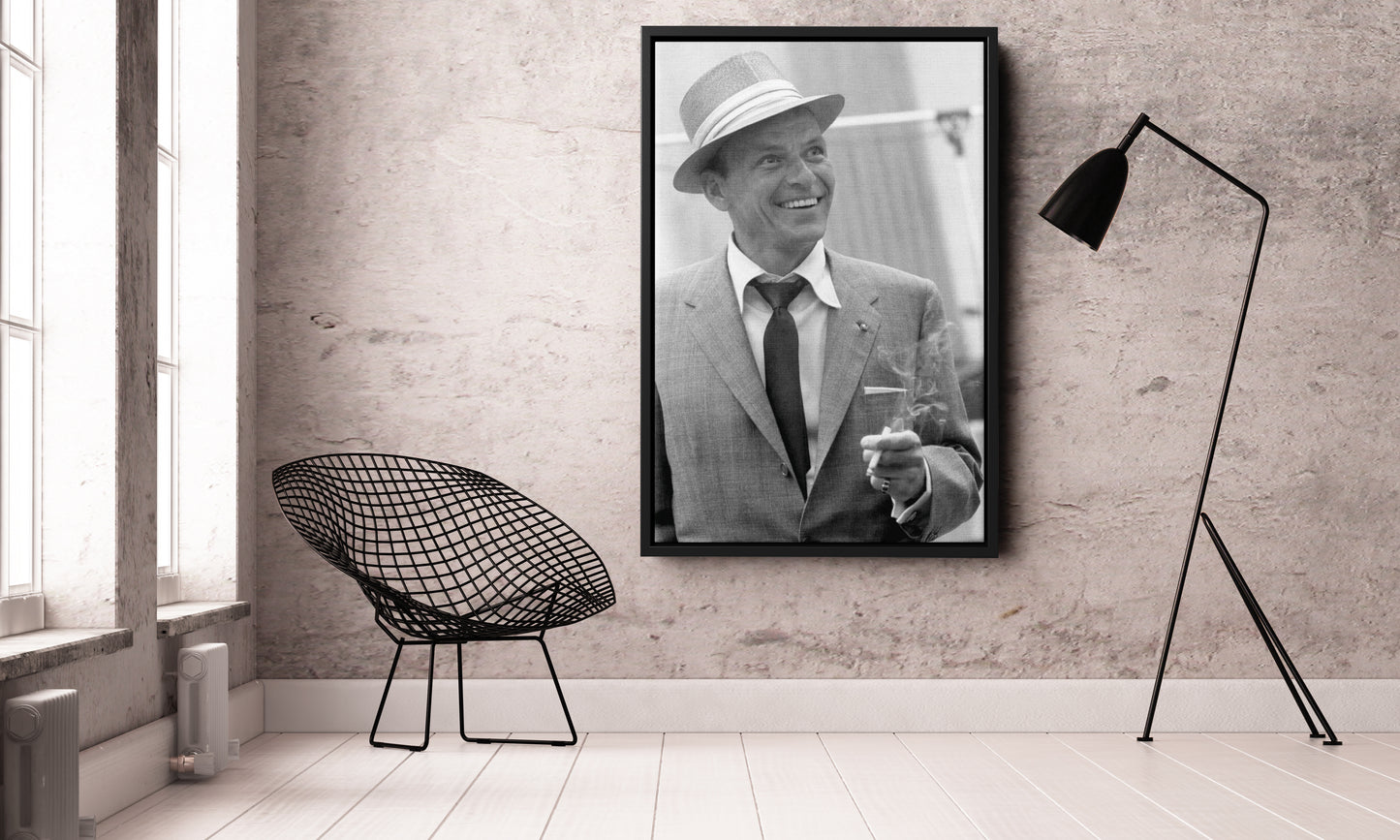 Frank Sinatra Poster Smoking Black and White Canvas Wall Art Home Decor Framed Art Poster for Home