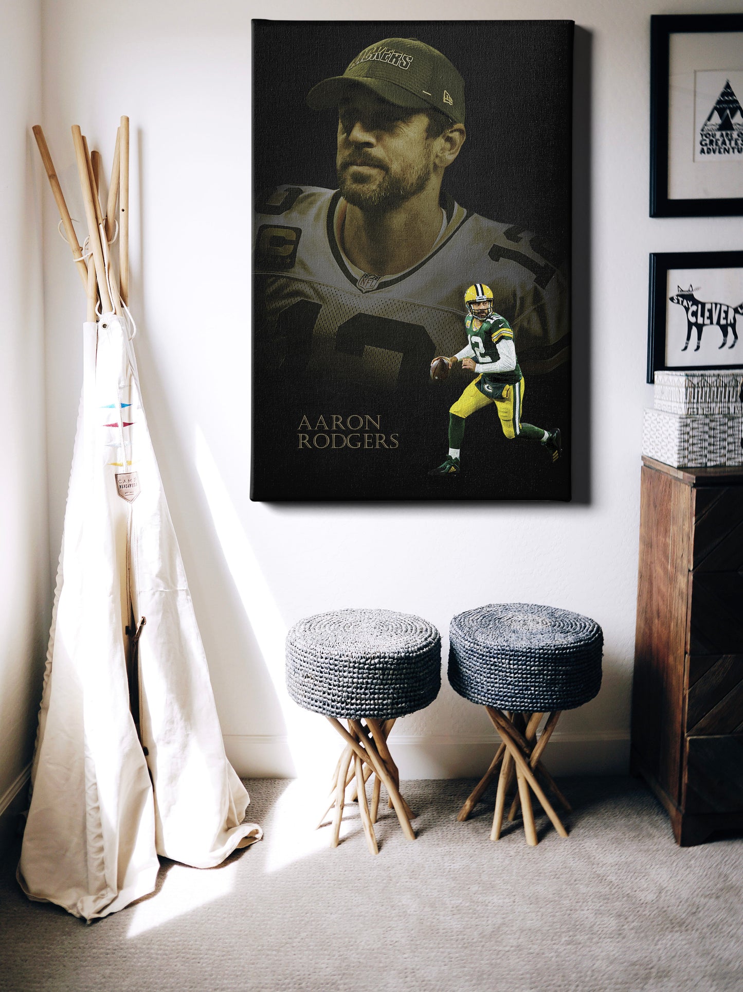 Aaron Rodgers Poster Green Bay Packers NFL Canvas Wall Art Home Decor Framed Art