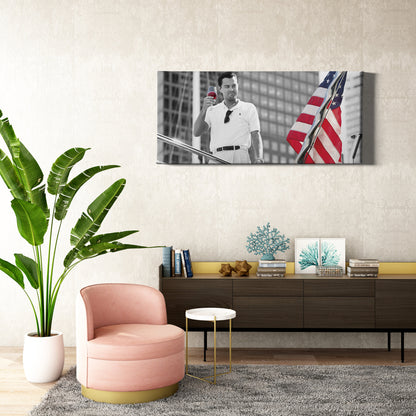 The Wolf of Wall Street with American Flag Canvas Wall Art Home Decor Framed Art