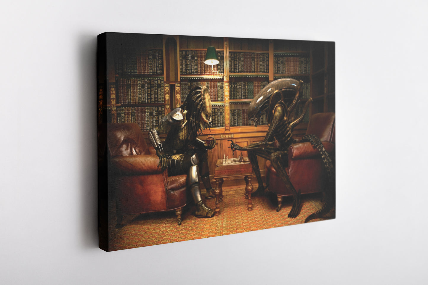 Alien vs Predator Playing Chess Wall Art Home Decor Hand Made Canvas Print