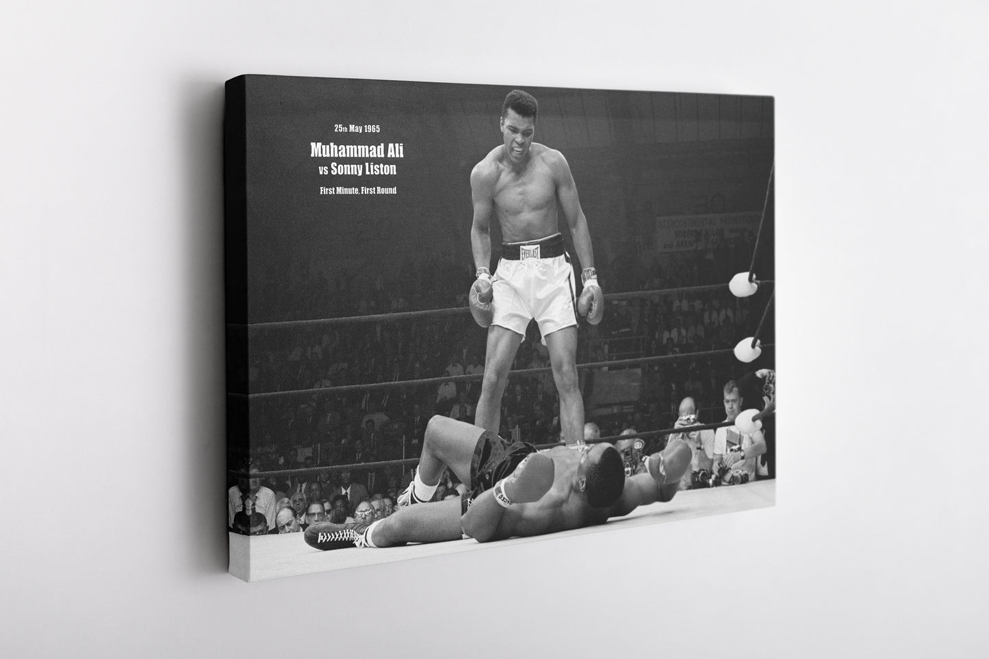 Muhammad Ali and Sonny Liston Knock Out Poster Black and White Boxing Wall Art Home Decor Hand Made Canvas Print