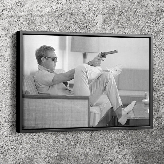 Steve Mcqueen Poster Black and White Gun Wall Art Canvas Canvas wall art Canvas wall decor Home Decor