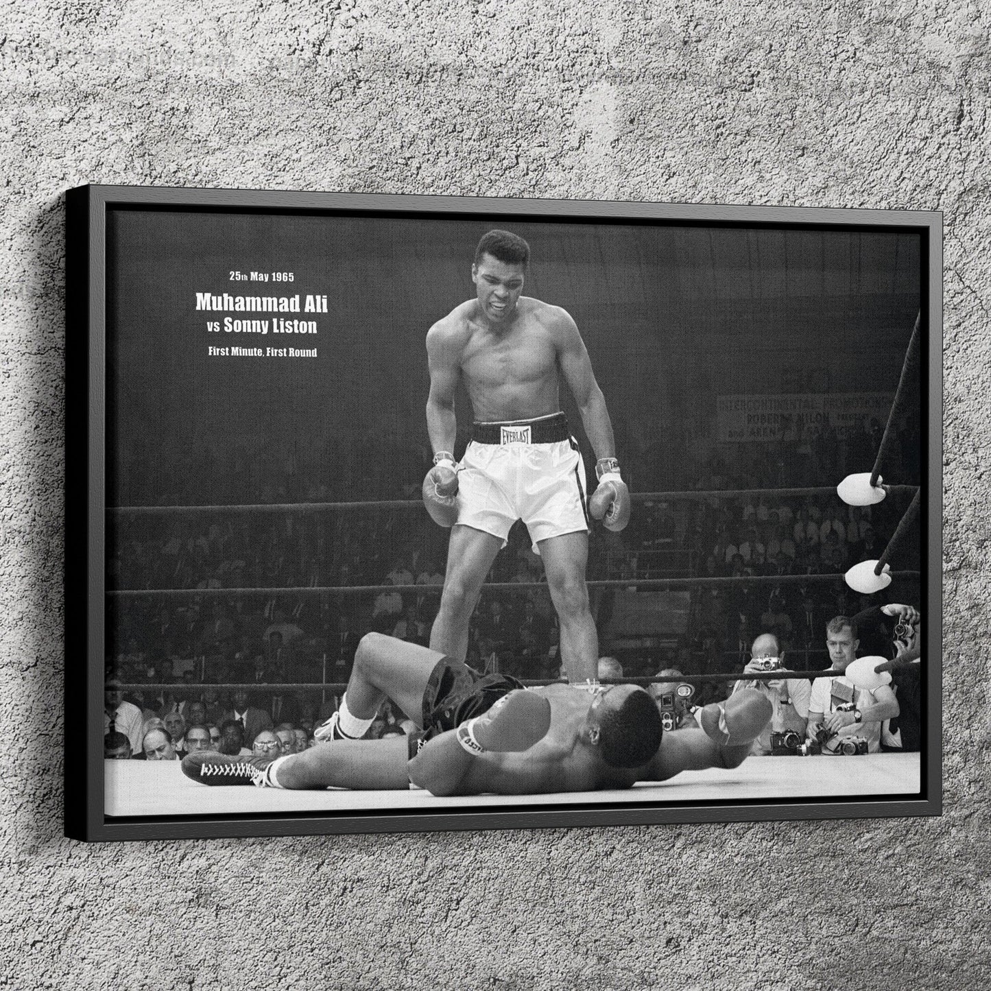 Muhammad Ali and Sonny Liston Knock Out Poster Black and White Boxing Wall Art Home Decor Hand Made Canvas Print