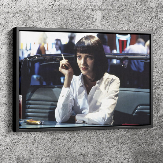 Pulp Fiction Poster Uma Thurman Smoking Wall Art Home Decor Hand Made Canvas Print